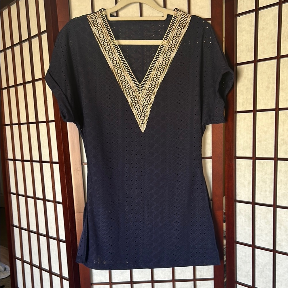 SHEIN Elegant Navy Blue V-Neck Women's Top 🦄